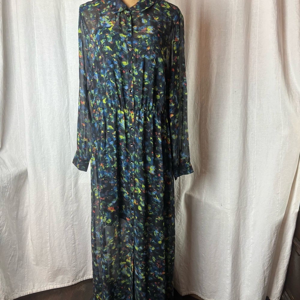 NWT Kensie Long Dress Semi Sheer W/Lining Pumpkin Spice Combo Black Sz XL NEW